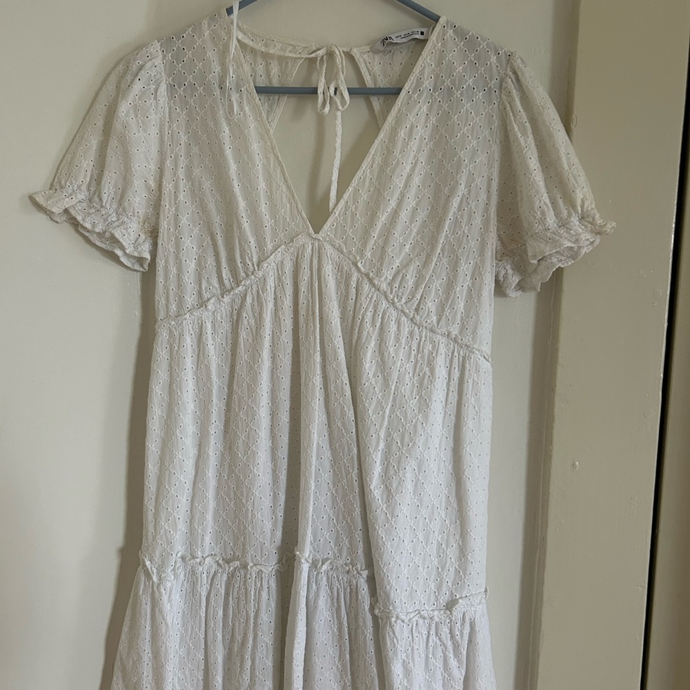 Zara White Eyelet Midi Dress